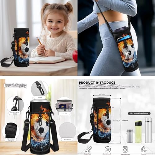 CLOHOMIN Fire Water Football Backpack and Lunch Box Set of 3 Elementary School Bookbag for Kids 5th Grade Thermal Lunchbox Water Bottle Holder Children Book Bag for Boys Girls 7-9 Lunch Bag - color: Fire Water Football