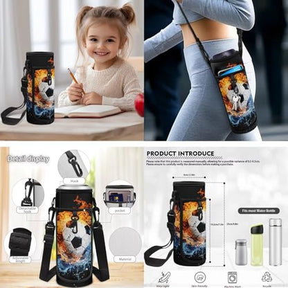 CLOHOMIN Fire Water Football Backpack and Lunch Box Set of 3 Elementary School Bookbag for Kids 5th Grade Thermal Lunchbox Water Bottle Holder Children Book Bag for Boys Girls 7-9 Lunch Bag - color: Fire Water Football