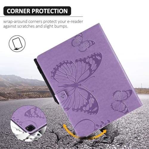 Dteck Wallet Case for iPad Air 13 Inch M2 2024 & iPad Pro 12.9 2022/2021/2020/2018 with Pencil Holder,Embossed Butterfly Auto Sleep/Wake PU Leather Smart Stand Girls Cute Folio Pocket Cover,Purple - color: 10 Purple