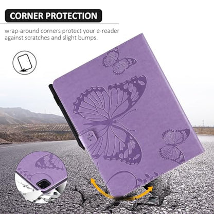 Dteck Wallet Case for iPad Air 13 Inch M2 2024 & iPad Pro 12.9 2022/2021/2020/2018 with Pencil Holder,Embossed Butterfly Auto Sleep/Wake PU Leather Smart Stand Girls Cute Folio Pocket Cover,Purple - color: 10 Purple