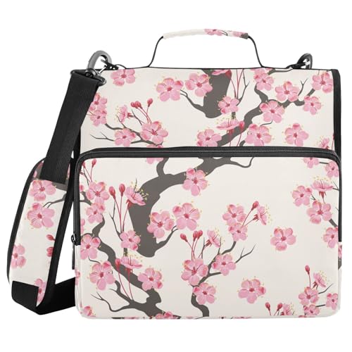 Peach Blossom Pink Zipper Binder Bag 3 Ring with Shoulder Strap Zippered Binder Fits 13 Inch Laptop File Folder Document Organizer for College Office Supplies - color: Peach Blossom Pink