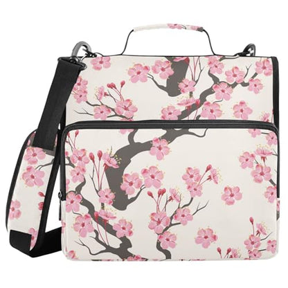 Peach Blossom Pink Zipper Binder Bag 3 Ring with Shoulder Strap Zippered Binder Fits 13 Inch Laptop File Folder Document Organizer for College Office Supplies - color: Peach Blossom Pink