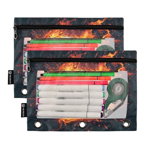 SUABO Baseball Flame Pencil Pouch for 3 Ring Binder, 2 PCS Fire Binder Pencil Pouch with Zipper, Clear Window Zipper Pencil Case Pencil Bags for Office Supplies - color: Baseball2
