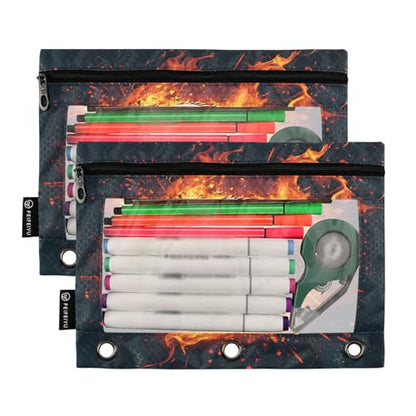 SUABO Baseball Flame Pencil Pouch for 3 Ring Binder, 2 PCS Fire Binder Pencil Pouch with Zipper, Clear Window Zipper Pencil Case Pencil Bags for Office Supplies - color: Baseball2