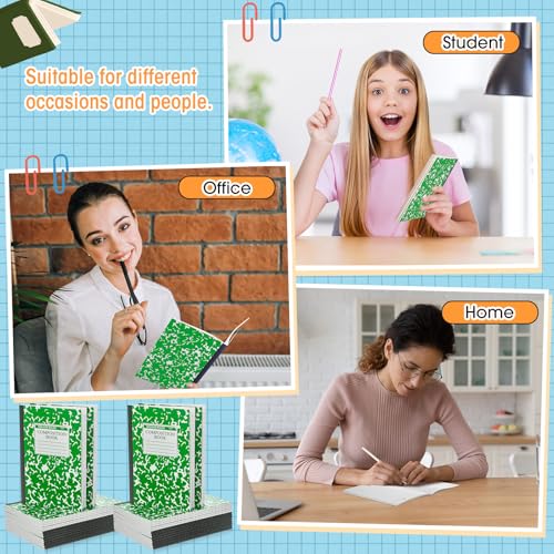 Fainne 100 Pack A5 Composition Notebooks Bulk College Ruled Composition Notebooks Marble Covers Notebook for Student Classroom Office Supplies 30 Sheet/60 Page(Green) - color: Green