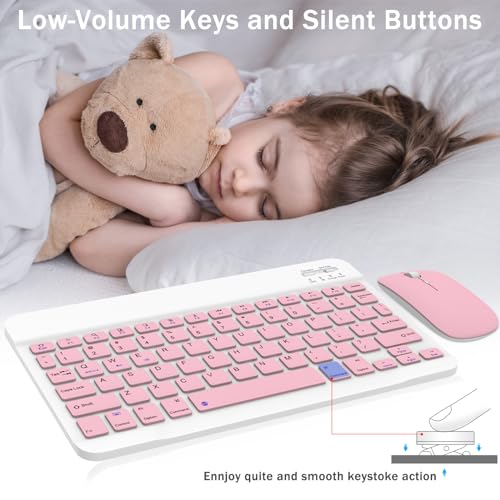 Rechargeable Bluetooth Keyboard and Mouse Combo, Universal Ultra-Slim Wireless Keyboard Mouse Set for Android Windows iPad iPhone Samsung Tablet Portable Compact Keyboard Set (Pink) - color: Pink