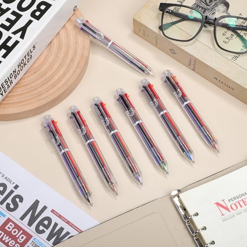 Aodaer 144 Pieces Multicolor Ballpoint Pens 0.5 mm 6 Colors Transparent Barrel Ballpoint Pen 6-in-1 Multicolor Retractable Ballpoint Pens for Office School Supplies Gifts