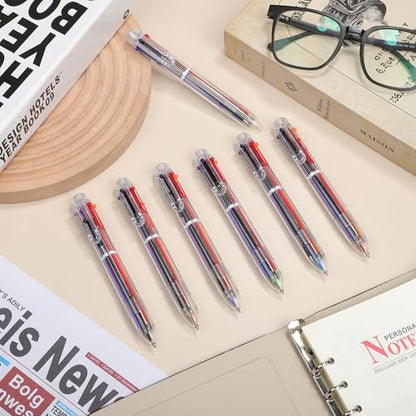 Aodaer 144 Pieces Multicolor Ballpoint Pens 0.5 mm 6 Colors Transparent Barrel Ballpoint Pen 6-in-1 Multicolor Retractable Ballpoint Pens for Office School Supplies Gifts