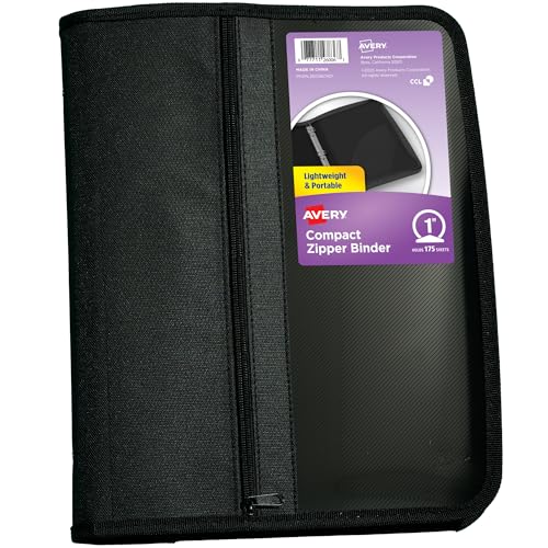 Avery Zipper 3 Ring Binder, 1" Round Rings, 175-Sheet Capacity, Black, Durable Binder Organizer with Pocket for Extra Storage, Great for Organizing Projects, Assignments, and More (26006) - color: Black