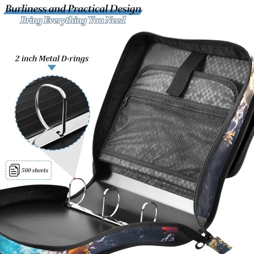 3 Ring Zipper Binder with Shoulder Strap Underwater Fish Ocean Nautical Coastal 2 Inch Zippered Binder Bag 500 Sheet Capacity Multi Pockets for School Supplies - color: Multi26
