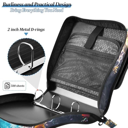 3 Ring Zipper Binder with Shoulder Strap Underwater Fish Ocean Nautical Coastal 2 Inch Zippered Binder Bag 500 Sheet Capacity Multi Pockets for School Supplies - color: Multi26