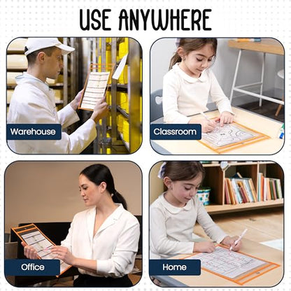 Essex Wares - 6 Pack, Orange, Dry Erase Pocket Document Protectors, 10" Wide x 13.5" Tall - Dry Erase Clear Plastic Sleeves - Reusable & Easy Erase Plastic Invoice Holders, Water-Resistant & Durable - color: Orange