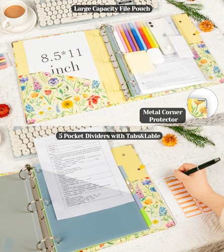 3 Ring Binder 2 Inch, Three Ring Binders Organizer with Clipboard, 5-Tabs Pockets Dividers, Plastic Folder, 18 Divider Stikers, KLLVE Cute Binder with Pen Loop (Garden Party, Letter Size) - color: Garden Party, size: 2in（Letter Size）