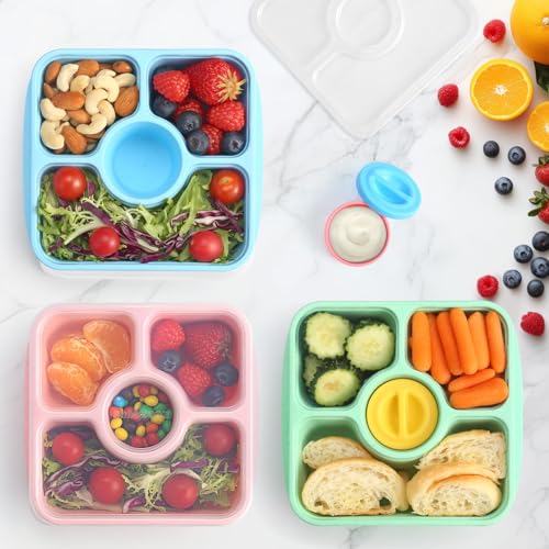 Bento Snack Box Containers for Adults Kids, 4 Pack Lunchable Meal Prep Containers Reusable, Stackable Bento Lunch Box, Food Storage Prep Containers with Lids and 4 Sauce Cups, Pastel Color, Clear Lid - color: Pastel, Clear Lid