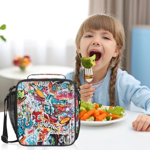 Pardick Graffiti Lunch Box for School Boys Insulated Kids Lunch Box | Reusable Leakproof Lunch Bag Cooler Tote Picnic Lunchbox with Adjustable Shoulder Strap Back to School Gifts for Teens Boys - color: Art Graffiti