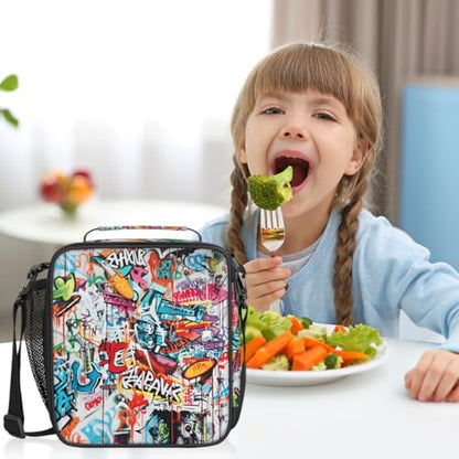 Pardick Graffiti Lunch Box for School Boys Insulated Kids Lunch Box | Reusable Leakproof Lunch Bag Cooler Tote Picnic Lunchbox with Adjustable Shoulder Strap Back to School Gifts for Teens Boys - color: Art Graffiti