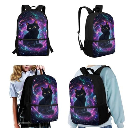 CLOHOMIN Black Cat Kids Backpack with Lunch Box for Girls 10-12/12-14 Middle School Bookbag for Kids Lunch Tote Bag Water Bottle Pouch 6th Grade Student Schoolbags Set of 3 - color: Black Cat