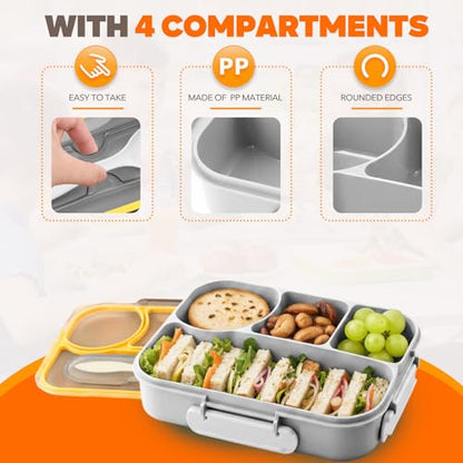 EASYFUN Bento Box Adult, Lunch Box, 4-Compartment Lunch Containers, Drop-Proof, Dishwasher Safe & Made with BPA-Free Materials (Grey) - color: Gray