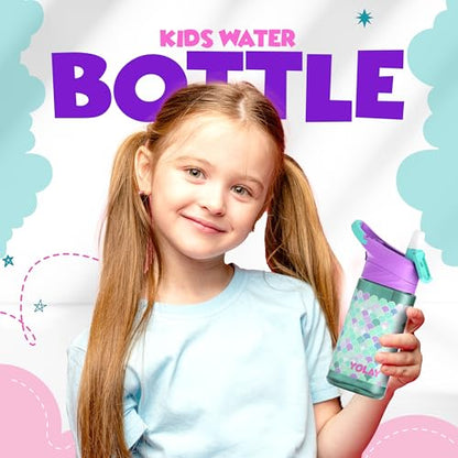 YOLAY 15oz Kids Water Bottle For School Boys and Girls, Durable Toddler Water Bottle with Straw Lid Leak-Proof, Spill Proof, Easy Clean and Dishwasher Safe with Re-Usable and BPA Free - Scallop - color: Scallop