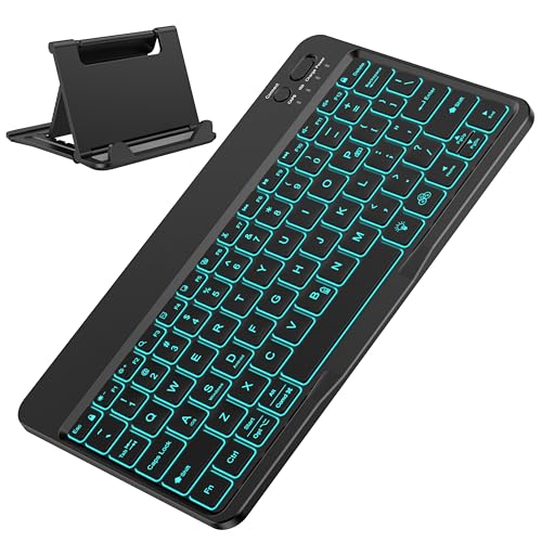 OMOTON Rechargeable Ultra-Slim Keyboard with Upgrade Oversize Keycaps, Adjustable Stand and Backlit, Wireless Bluetooth Keyboard for Samsung Tablet, iPad, Smartphone, Android, iOS, Windows, Black - color: Black