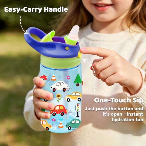 Car 14oz Water Bottle with Straw - Leakproof BPA-Free Plastic Pop-Up Spout, Reusable Leak Proof Travel Bottle for Outdoor Sports - color: Car2