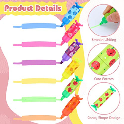 Teling 144 Pcs Mini Highlighters Bulk for Goodie Bags, 6 Colors Candy Shaped Pastel Highlighter Pens with Fruit Patterns for Party Favors, Classroom Prizes, Teacher Rewards, Birthday Gift Bag Stuffers - style: Fruit
