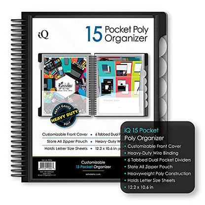iScholar iQ+ 15 Pocket Organizer, 12.2 x 11 Inches, Tabbed Dividers, Black (39906-BK) - color: Black, size: 15 Pocket