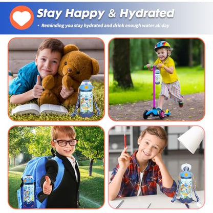 Kids Water Bottle with Straw/Lanyard for School Kids Girls Boys, 22oz BPA Free Child Drinking Water Bottle One-Click-Open Leak-Proof Locking Flip Lid for School Sport Travel - color: H15. Space