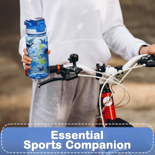 Kids Water Bottle for School, 20 Oz Plastic Straw Water Bottle with Silicone Spout and Leakproof Cover, Dishwasher Safe (Dinosaur/Spacecraft) - color: Dinosaur/Spacecraft, size: 20 Ounces
