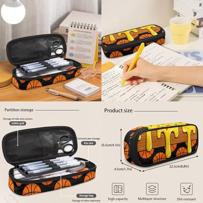 Ice Cream Basketball Print 3PCS Backpack Set with Lunch Bag Pencil Case for Girls Kids, 3 in 1 Lightweight 17 Inch Bookbag Backpacks for Middle High School Students - color: Ice Cream Basketball Print