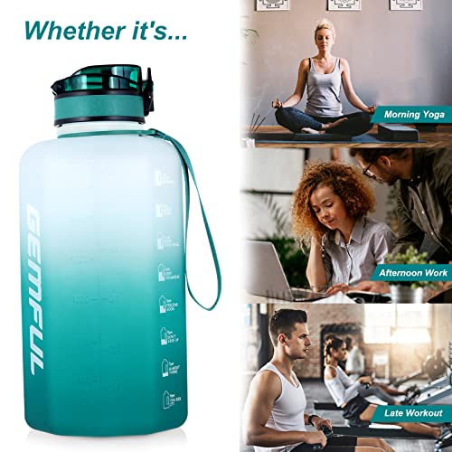 GEMFUL 2 Pack Gym Water Bottle with Strap Half Gallon Motivational Jug for Workout Outdoor BPA-Free Leakproof 2.2 and 3 Liter