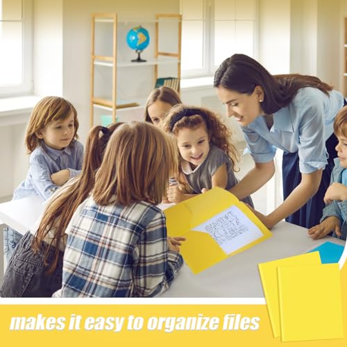 Gueevin 100 Pack Plastic Folder with Pockets, 2 Pocket Folders, Plastic Glossy Folders Fit Letter Size Paper, Heavy Duty Durable File Folder with Business Card for Home Office School (Yellow) - color: Yellow