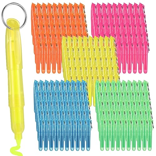 Kosiz 100 Pcs Mini Highlighters Bulk Christmas Gifts for Students Assorted Colors with Key Ring Highlighter Markers Mini Pens for Nurses Smooth Liquid Pen Badge Teachers Children Study