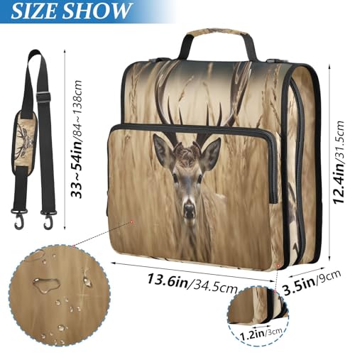 Wheat Field Deer Zipper Binder for School with Shoulder Strap & Extra Pockets - 1.5 Inch 3-Ring Binder Holds 500+ Sheets, Textbooks, Laptop#450