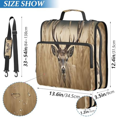 Wheat Field Deer Zipper Binder for School with Shoulder Strap & Extra Pockets - 1.5 Inch 3-Ring Binder Holds 500+ Sheets, Textbooks, Laptop#450