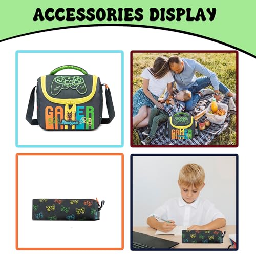 Backpack with Wheels for Boys Rolling Backpack with Lunch Box Pencil Case for Kids Carry On Suitcase with Wheels for Elementary Teens Boys - color: Game 06