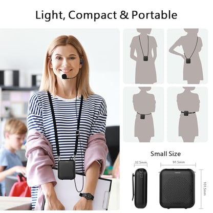 Bluetooth Voice Amplifier, Power Amplifiers, Portable Mini Wired Microphone Headset for Teacher Classroom & Outdoor Lectures, Teaching, Tour Guides, USB-C Rechargeable - 2000mAh, Black - color: Black-2000mAh