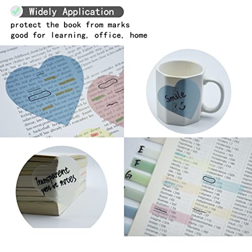 YOUDEFUL 800Pcs Transparent Sticky Notes, 2.76"x2.76" Clear Heart Sticky Notes, Waterproof Translucent Sticky Note Pads for Books Annotation, Clear Post it Notes for Bible Study, School, Office - size: Heart Morandi