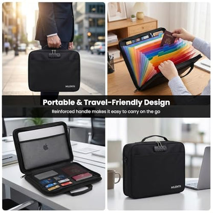 Fireproof Document Box with Lock, Hard Case File Organizer | Portable Document Briefcase with Accordion File Folder for Important Documents Passport Laptop Home Office & Travel Black