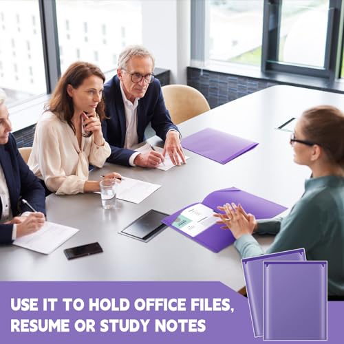 Henoyso 18 Pack Purple Plastic Folders with Clear Front Pockets Heavy Duty File Folders with 2 Pockets and Card Slot for Student Communication School Office Presentation Report - color: Purple