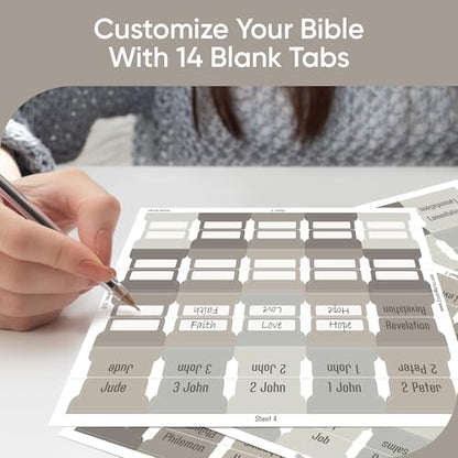 EssexWares - Sandy Beige Bible Tabs for Old and New Testament, 80 Large Print Tabs for Bible Study, Water-Resistant and Durable Index Tabs for Women and Men - 1.7" Wide - color: Sandy Beige