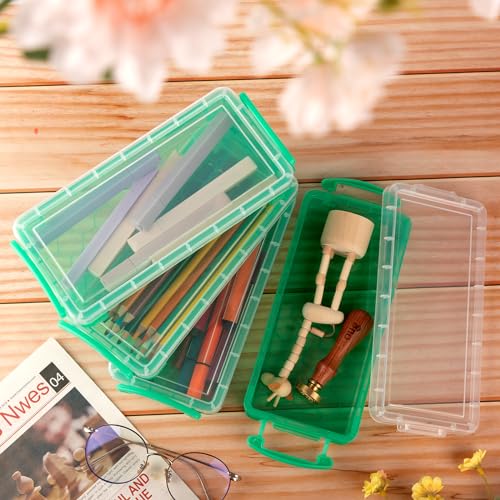 Gueevin 24 Pcs Large Capacity Plastic Pencil Box Clear Plastic Pencil Case Crayon Box with Snap Tight Lid Watercolor Pen Storage Brush Organizer Drawing Tools Container (Green) - color: Green
