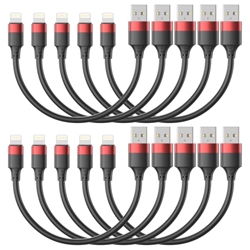 Bkduice 1ft Short iPhone Charger Cable 10 Pack Bulk, Multipack USB A to Lightning Cord 12 inch, Small iPhone Charging Cable for Fast Charging Station Compatible with iPhone 14 13 12 11 Pro Max 8 iPod - size: 1 Foot, style: 10P Lightning