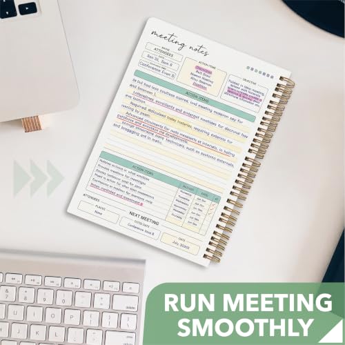 Mr. Pen- Meeting Notebook for Work, 6.9"x9.9", 140 Pages, Black | Spiral-Bound, Undated Work Notebook with Action Items & Meeting Notes, Office Supplies - color: Black