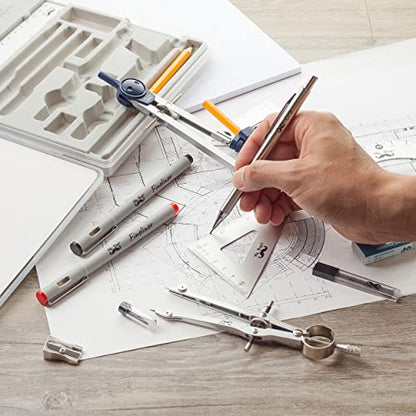 Mr. Pen- Professional Geometry Set, 15 pcs, Drafting Tools with Protractor | Compass, Metal Ruler, Triangles, Pens & Pencils, Complete Geometry & Drafting Kit for Architects, Engineers & Students - color: Silver
