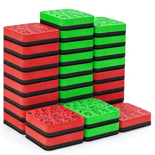 OWLKELA 30Pcs Dry Erase Erasers, Magnetic Whiteboard Eraser, Mini Whiteboard Cleaning Pads for Classroom, Office and Home, Red&Green - color: Green & Red, size: 30 Pcs