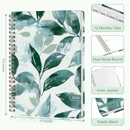 2026 Planner, Weekly and Monthly Calendar Planner Agenda, Jan 2026 - Dec 2026, Planning Academic Book, Office Desk Accessories and School Supplies - A5 (6.3'' x 8.5'') - color: C-Leaf