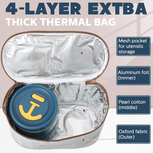 Dandat 4 Pcs Insulated Lunch Container, Portable Bento Box, Stainless Steel Lunch Box, Round Stackable Leakproof Thermal Food Container for Adult Men Women with Insulated Bag, 74 oz(Royal Blue) - color: Royal Blue