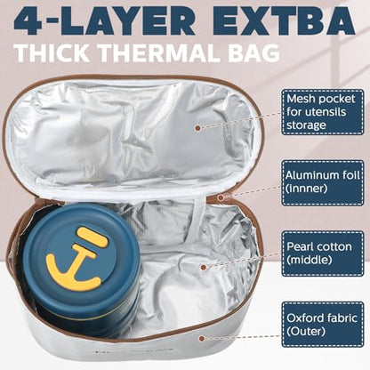 Dandat 4 Pcs Insulated Lunch Container, Portable Bento Box, Stainless Steel Lunch Box, Round Stackable Leakproof Thermal Food Container for Adult Men Women with Insulated Bag, 74 oz(Royal Blue) - color: Royal Blue