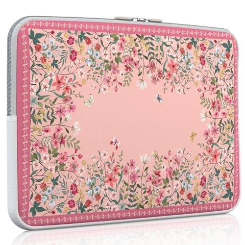iCasso Pink Laptop Bag 13 inch,Cute Computer Sleeve Bag for Women,13-13.6 inch Laptop Carrying Case Compatible with MacBook Neo/Air/Pro 13-14 Sleeve, HP Dell ASUS Lenovo Chromebook Notebook,Floral - color: Pink, size: 13-14 Inch
